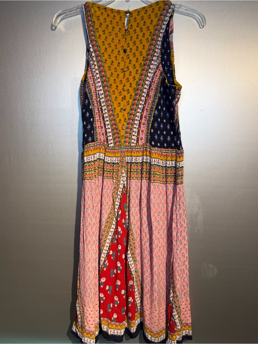 Patrons of Peace Mixed-Print Patchwork Boho Sleeveless Midi Dress
